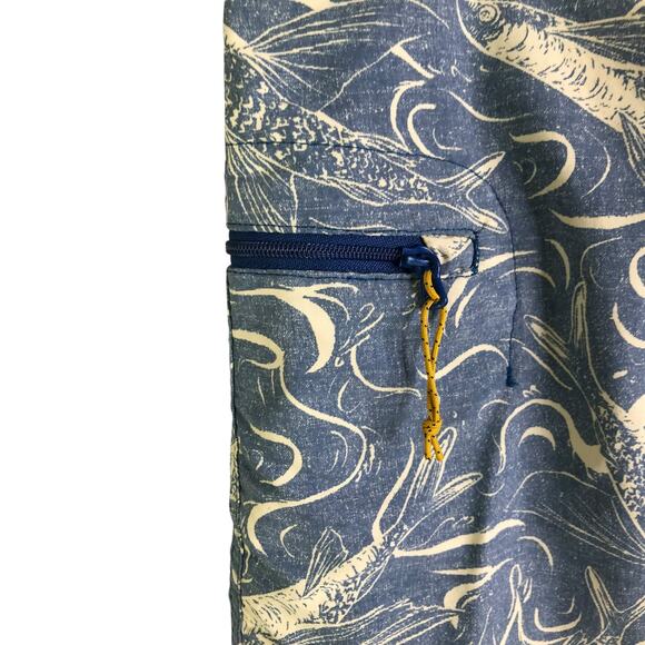 Patagonia Swim Shorts Mens Sz 30 Blue Water Fish Pattern Drawstring Zip Pocket - Picture 6 of 8